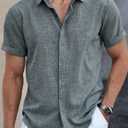 Men's Shirts V-Neck Short Sleeve Casual Button Down Shirt Solid Color Summer Beach Business Shirt Black, 2-XL