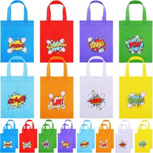 Hosuly 24 Pieces Hero Party Favor Bags Non Woven Tote Reusable Bags Bulk Hero Theme Goodie Candy Gift Treat Handbags for Birthday Party Supplies, 8 Styles(Novelty Style)
