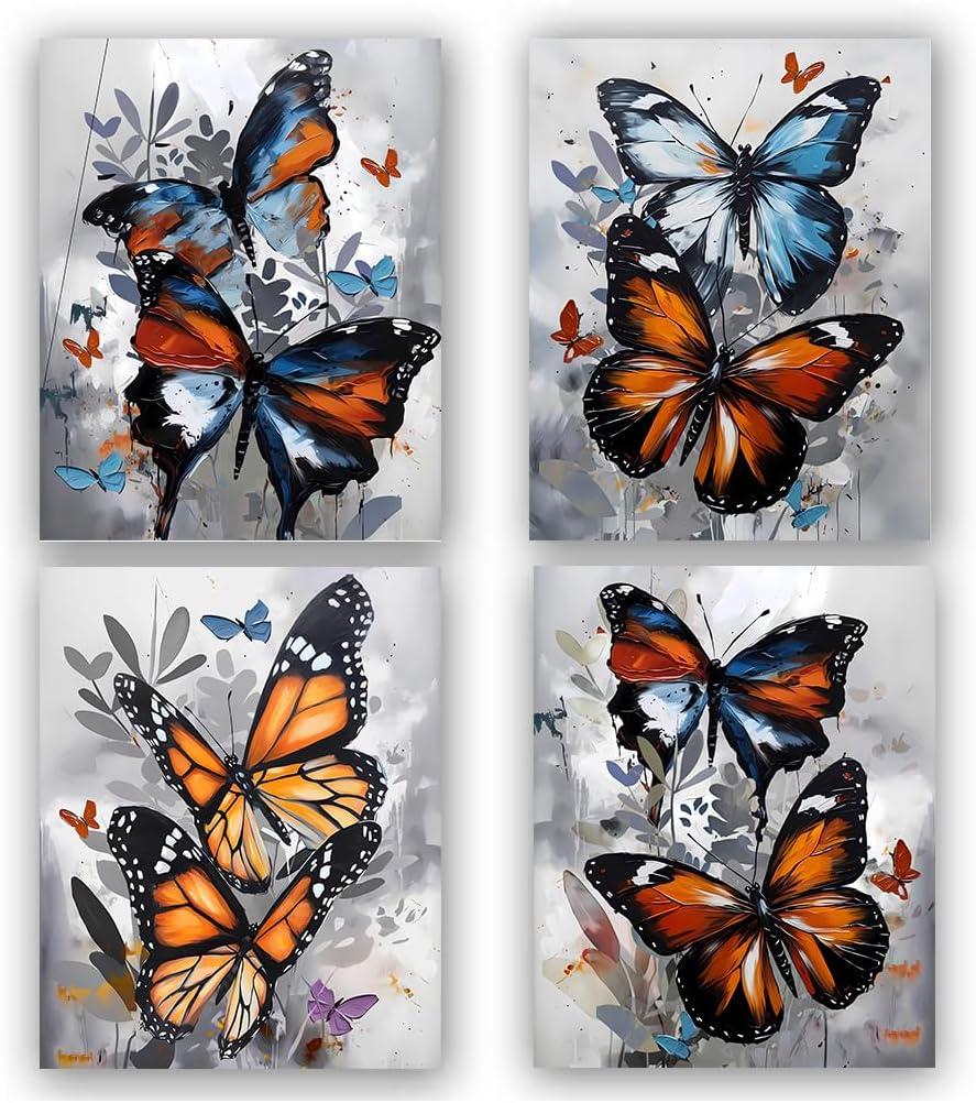 ZOQIPQO Colorful Butterfly Pictures Wall Decor,Butterfly Wall Art Canvas,Insect Nature Pictures Artwork Canvas for Bathroom Bedroom Living Room | Living Room | Office,Set of 4(8x10 inch No Frame