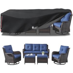 Outdoor Furniture Covers Waterproof,600D Heavy Duty Patio Furniture Covers for 6/7/8 PCS Sets Sectional Sofa Couch Rocking Swivel Chairs Ottomans Coffee Table,111L x 74W x 28H inch Black