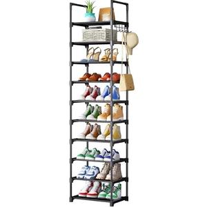 Kitsure Shoe Rack - 10-Tier Shoe Organizer with Detachable Fabric Shelves & Metal Frame, Tall Shoe Rack for Closet, Entrance, Living Room, 16.9" x 11.8" x 68.5", Black