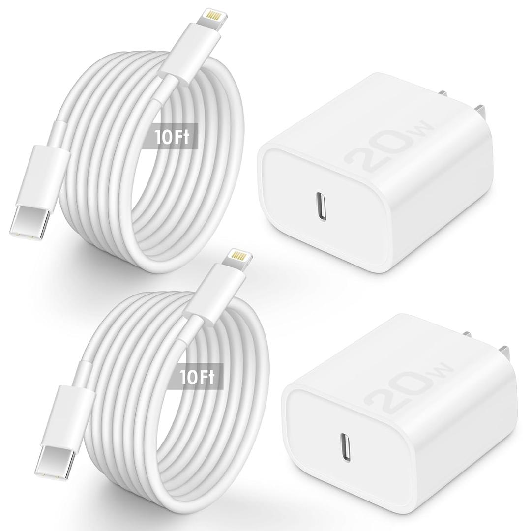 AISNI Fast Charger Block Compatible with iPhone 14 13 Fast Charging with 10 Foot Fast Charging Cable, MFi-Certified, 20W PD USB C i-Phone Charger 10 ft for iP14 Plus/14/13/12/11 Pro Max (2Pack White)