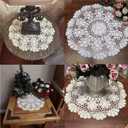 Damanni Beige Cotton Handmade Crochet Lace Tablecloth Doilies Table Overlay,Round,16 Inch,2PCS