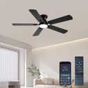 Ceiling Fans with Lights, 52 Inch Low Profile Ceiling Fan with Light and Remote, Flush Mount Ceiling Fan, 3CCT, Dimmable, Noiseless, Ceiling Light Fan for Bedroom, Indoor/Outdoor Use,Black