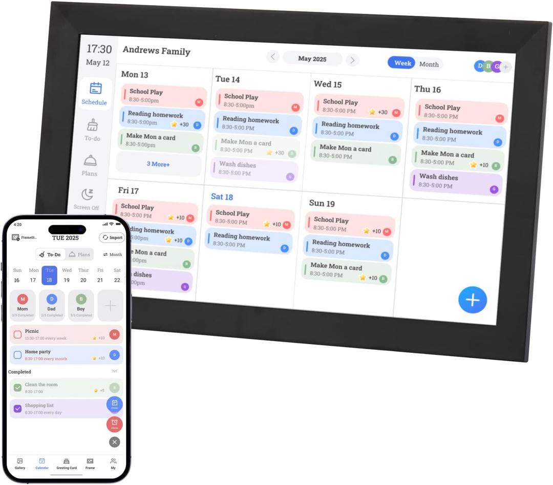 2026 Upgraded 15.6'' Digital Calendar Chore Chart, Smart Digital Wall Calendar Touchscreen, WIFI Electronic Wall Calendar Family Planner, for Home Organization Daily Planning (Black)
