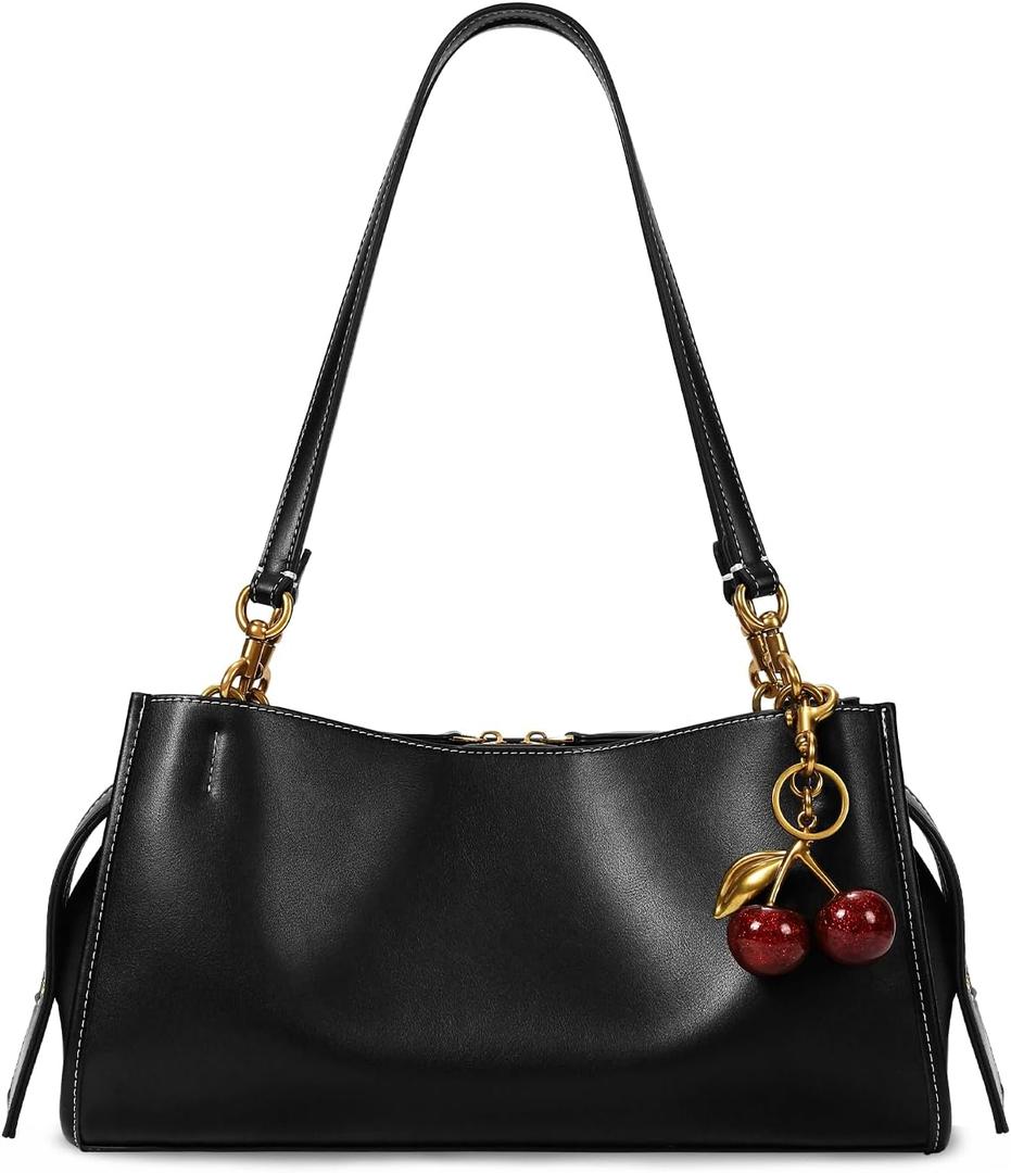 Shoulder Bag Medium Pu Leather Tote Bag For Women Trendy Designer Handbag With Cherry Pendant For Travel Work