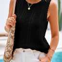 KIRUNDO Beach Vacation Clothes for Women Spring Summer Crochet Sweater Vest Tank Tops Cover Ups Resort Cruise Outfits 2026 (Black, XS)