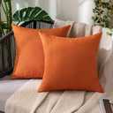MIULEE Pack of 2 Decorative Outdoor Solid Waterproof Fall Throw Pillow Covers Euro Sham Faux Linen Garden Farmhouse Cushion Cases for Summer Patio Tent Balcony Couch Sofa 24x24 Inch Orange