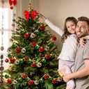 Pinkunn 2 Set Lighted Christmas Porch Decorations Christmas Front Door Ball Garlands with LED Lights Red Bow Xmas Light Bulb Ornaments for Front Door Xmas Tree Wreath Window Wall Indoor Outdoor Decor