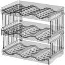 Stackable Water Bottle Organiser Plastic Fridge Bottle Storage Rack Detachable Wine Drink Cup Drying Holder Free Standing Can Transparent Containers for Cabinet Fridge Pantry 3pcs Each Rack 3, Medium