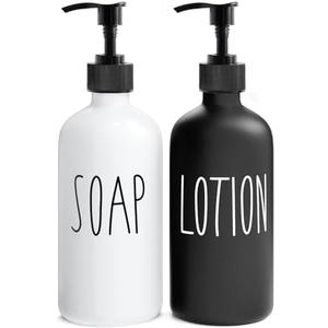 MOMEEMO Soap Dispenser Bathroom Set, Contains Hand and Lotion Dispenser, Suitable for Black and White Bathroom Decor. (Black & White)