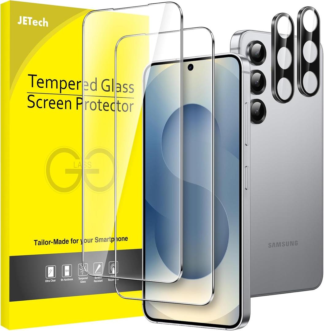 JETech Screen Protector for Samsung Galaxy S25 5G with Camera Lens Protector, Tempered Glass Film, Fingerprint ID Compatible, HD Clear, 2-Pack Each