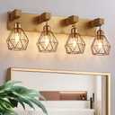 maesta 4 Light Bathroom Vanity Light, Farmhouse Gold Fixture Over Mirror