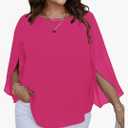 SCOMCHIC Plus Size Blouses for Women Summer Chiffon 3/4 Sleeve Tunic Tops Dressy Scoop Neck Casual Loose Flowy Shirts 5XL