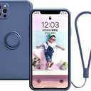 Liquid Silicon Case with Rotating Ring Compatible with iPhone 12 Pro - Authentic Anti-Slip Liquid Silicone - 360 Rotating Metal Ring - Elegant - Innovation and Style in one Blue