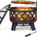 SINGLYFIRE 30 Inch Fire Pits for Outside with Grill Outdoor Wood Burning Firepit Large Steel Firepit Bowl for Patio Backyard Picnic Garden with Swivel BBQ Grill, Ash Plate,Spark Screen, Poker