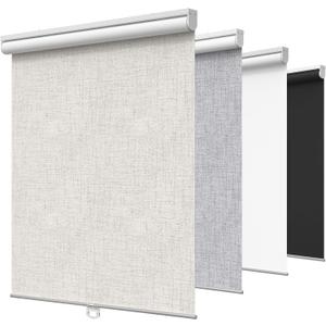 GENIMO 100% Blackout Roller Window Shades, Window Blinds Cordless with Thermal Insulated, UV Protection Fabric, Mini French Door Blinds for Home, Bedroom, Office, Ivory White, 35" W X 72" H