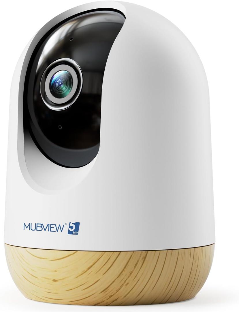 MUBVIEW 5MP Plug-in Indoor Security Camera no Subscription, 5/2.4G WiFi Pet Cam Indoor with Phone App, Dog Camera with Speaker, Night Vision, Motion Detection, Auto Tracking, Cat/Elder/Baby Monitor (1 PC)