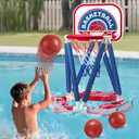 Floating Pool Basketball Hoop, Pool Basketball Hoop with 3 Balls and Pump, Swimming Pool Toys Water Game for Kids Ages 4-8, 8-12 and Adults, Indoor Outdoor Play