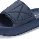 Joomra Adjustable Pillow Slippers for Women Men House Shower Bath Shoes Bathroom Navy Blue Puffy Home EVA Platform Sandals Comfy Foam Cushion Slides for Ladies Female Sandals 7.5-8.5 Women/6-7 Men