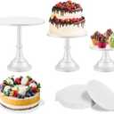 3 Pcs Cake Stand with 20Pcs Cakeboard Round, Cake Stand Set Disc Diameter 8" 10" 12", Perfect Dessert Table Display Set, Cupcake&Cake Stands for Party, Wedding, Birthday (White)