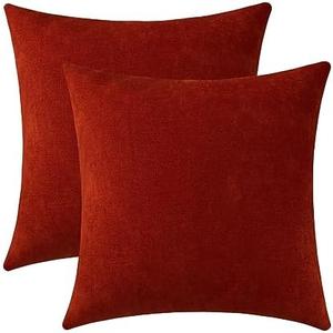 Jeneoo Orange Red Decorative Throw Pillow Covers Soft Chenille Comfy Solid Couch Cushion Cases Decor (Set of 1, 18 x 18 Inches)