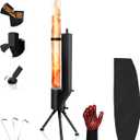 63" Outdoor Spiral Flame Fire Pit, Smokeless Visual Flame Patio Stove with Safe-Guard Kit, Low Heat Output Ambience Fire Column for Backyard, Garden, Patio, Party, Bonfire