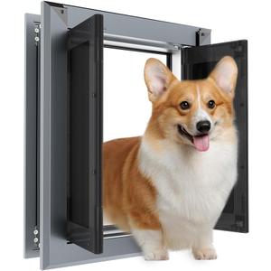 Aluminum Dog Door for Exterior Door,Strong Double Magnetic Flaps,Heavy-Duty Doggy Door for Medium Dog Up to 30LBS (Gray, Medium)