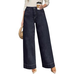 Women's High Waisted Wide Leg Jeans - Stretchy Straight Leg Denim Pants, 2025 Trendy Casual Comfort Fit (8, Dark Blue)