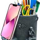 Skull Decor Pen Holder with Phone Stand Gothic Desk Accessories Black Skeleton Pencil Storage Organizers Goth Offices Supplies Home Halloween Decorations Unique Spooky Gifts for Men Women Dad Teacher