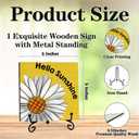 Summer Decor - 5‘’ Hello Sunshine Wooden Sign with Metal Stand - Daisy Rustic Farmhouse Seasonal Desktop Decor for Office Room Desk Shelf, Home Decoration & Housewarming Gift For Friends Family -A02