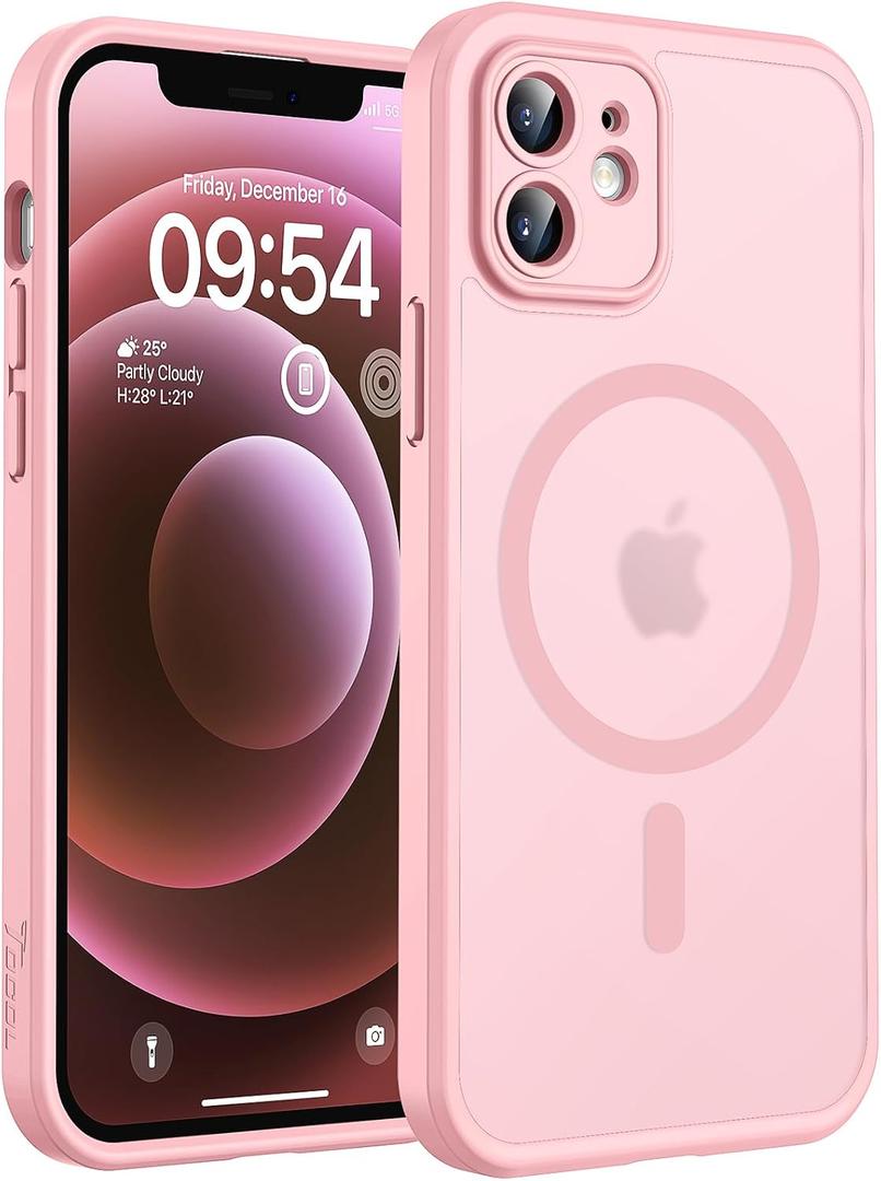TOCOL for Phone 12 Case, Compatible with Magsafe Charger, Full Camera Protection, Drop Protection, Translucent Matte Phone Case for iPhone 12 6.1 inch (Light Pink)