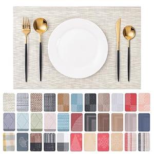 CADONO Placemats Set of 4 Washable Indoor/Outdoor Vinyl Place Mats for Dining Table Durable Non-Slip Heat Resistant PVC Weave Table MatsBeige