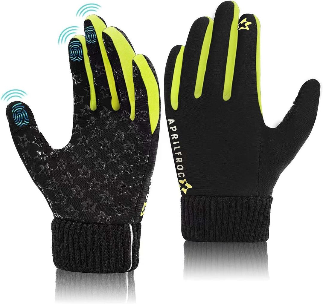 Winter Kids Warm Sports Gloves: Cold Weather Water Resistant Touchscreen Fleece Soft Lining Children Mittens for Boys Girls (XL(10-12Years), Green)