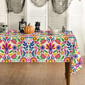 Horaldaily Mexico Tablecloth 52x70 Inch Rectangular, Halloween Cinco De Mayo Fiesta Washable Seasonal Table Cover for Party Picnic Dinner Decor (White)
