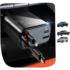 LISEN Long Retractable Car Charger 4 in 1 (47.2in Cable), USB C Car Charger for Truck/Jeep Drivers, Light Truck Jeep Accessories Fast Charging for iPhone 17 16 15 14 13 12 11 Series, Samsung S26 S25 (Grey)