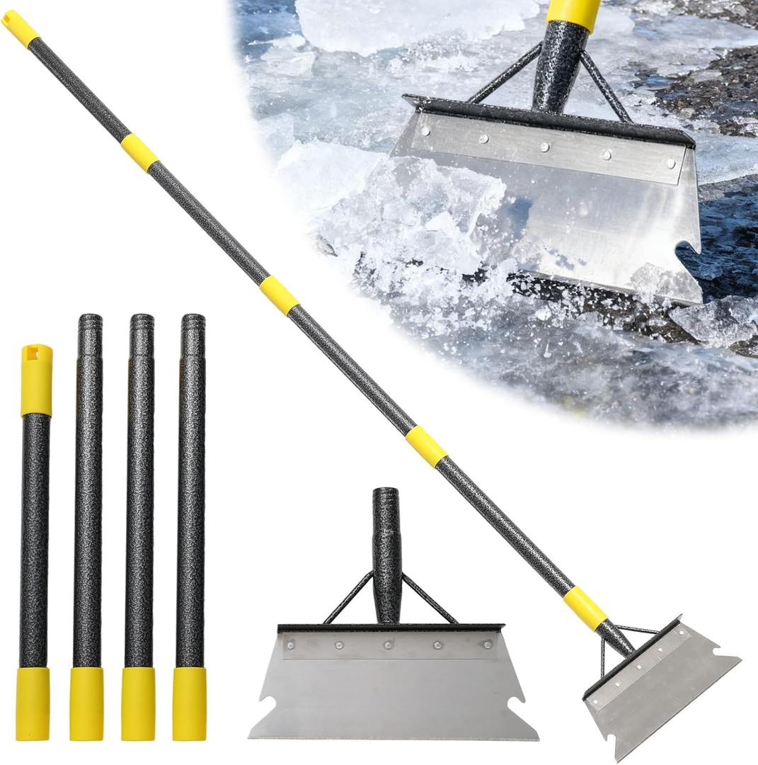Garden Flat Shovel,60 Ice Scraper,Snow Shovel for Driveway, Stainless Steel Multifunctional Cleaning Shovels Chopper Floor Scraper for Outdoor Walkway Car Snow Ice Weeds Moss Removal