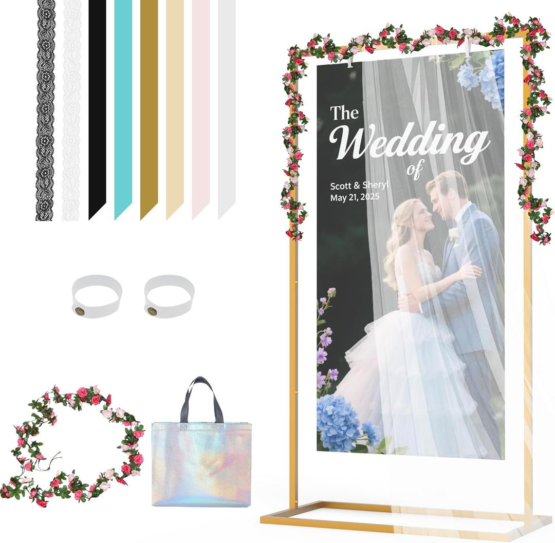 Wedding Welcome Sign Stand, Adjustable Wedding Sign Holder,Heavy Duty Metal Welcome To Our Wedding Sign Display Stand for Wedding Parties Commercial Events (Gold)