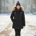 Women's Sherpa Fleece Down Jacket Thicken Winter Coat Warm Parka with Hood (Black, XXL)
