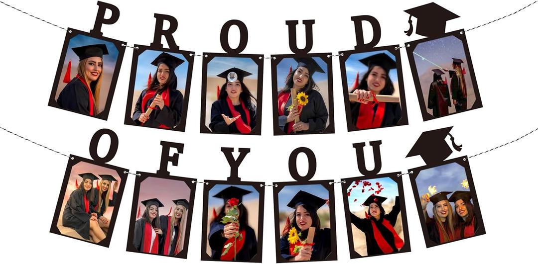 Flet Graduation Photo Banner For Party Decorations, Black Proud Of You Banners, Graduation Picture Banners, Congrats Of 2025 Banner For Middle High School College Party Supplies