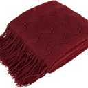 PAVILIA Maroon Red Knit Throw Blanket for Couch Bed, Soft Knitted Farmhouse Sofa Throw for Living Room, Lightweight Decorative Fall Throw Blanket for Chair, Outdoor Textured Boho Blanket, 50x60