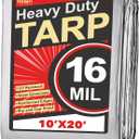Keten Tarps Heavy Duty Waterproof 10X20 Feet, Extra Thick 16 Mil, Tear & Fade Resistant, 100% UV Blocking, Outdoor Tarp with Reinforced Grommets for Roof, Camping, Patio, Pool, Boat(Silver/ Black)