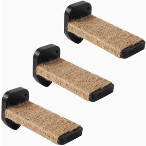 3 Pcs Cat Steps and Perches for Wall, Climbing Shelf With Hemp Rope, Wall-Mounted Furniture Set With Scratching Pads for Playing (Black) 3 Pcs Cat Steps and Perches for Wall, Climbing Shelf With Hemp Rope, Wall-Mounted Furniture Set With Scratching Pads for Playing (Black)