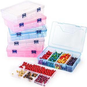 Covzoe 6 Pack Plastic Organizer Box with Adjustable Dividers, 2 Layer Bead Jewelry Organizer with 8 Large Grids, Clear Office Supplies Storage Case Snackle Container for Art DIY Crafts Fishing Tackles