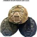 CMAIR4U Airsoft Fast Helmet with Helmet Cover,PJ Type Tactical Helmet with Front NVG Mount and Side Rail,Military Tactical Airsoft Gear (OD)