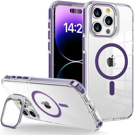 WOGROO for iPhone 15 Pro Max Case, Compatible with MagSafe, Magnetic Kickstand Case, Clear Purple