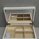 Meangood Jewelry Box Organizer for Women, 2 Layer Large Jewelry Storage Case, Rustic Wooden Jewelry Box with Mirror & Ring Tray for Necklace Earring Bracelets Rings, Vintage Style (White)