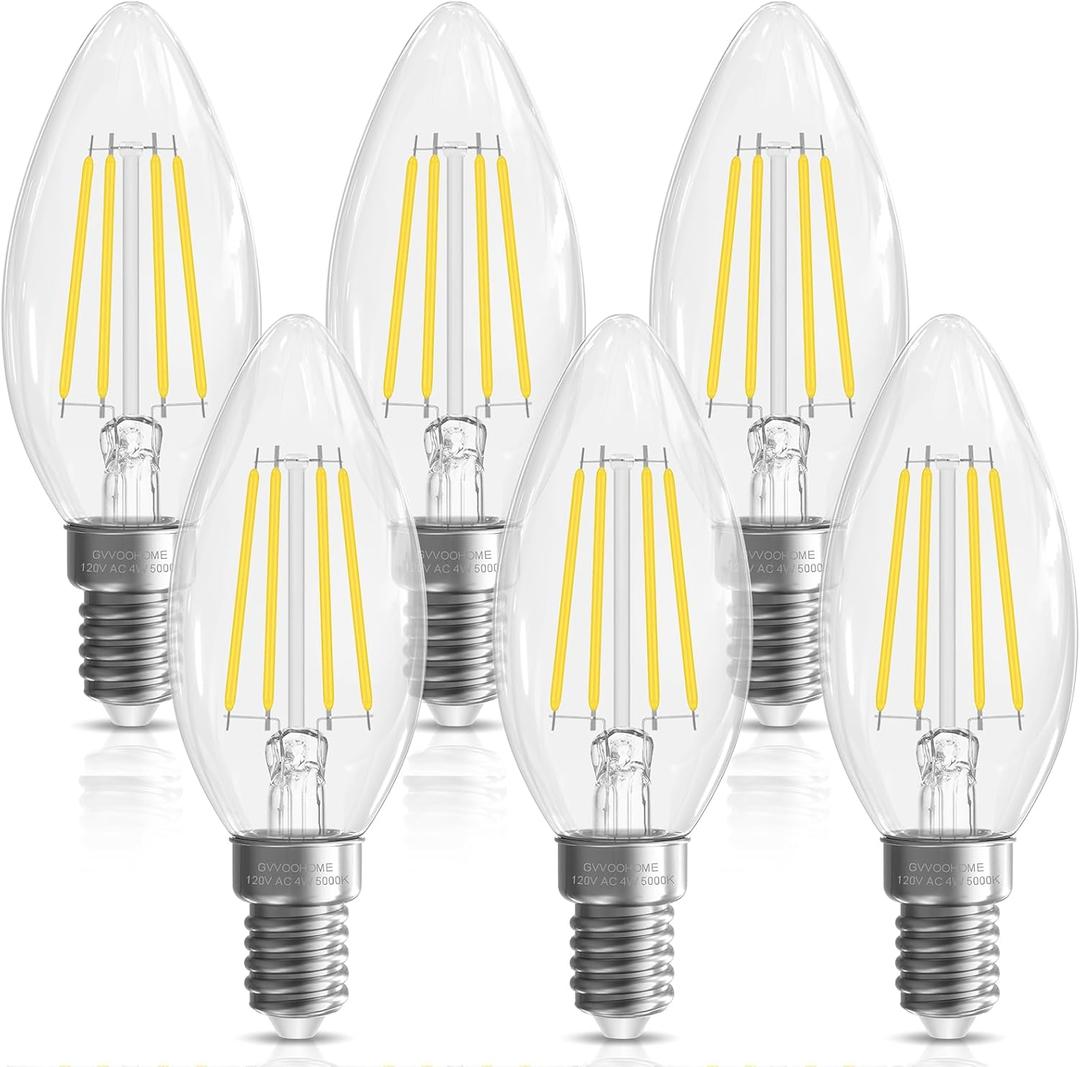 LED Candelabra Light Bulbs 40 watt Equivalent, E12 LED Bulb Non-Dimmable Chandelier Light Bulb, 5000K Daylight B10 LED Candle Bulb, 90+CRI, 400LM, Cear Glass, 6 Pack