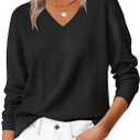 ANRABESS Womens Long Sleeve V Neck Sweaters 2025 Fall Casual Classic Soft Loose Fit Basic Pullover Jumper Top (L, Black)