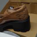 Women's Mary Jane Shoes - Platform Mary Janes for Women, Black Leather Round Toe Chunky Dress Shoes with Adjustable Ankle Strap (7, Brown)